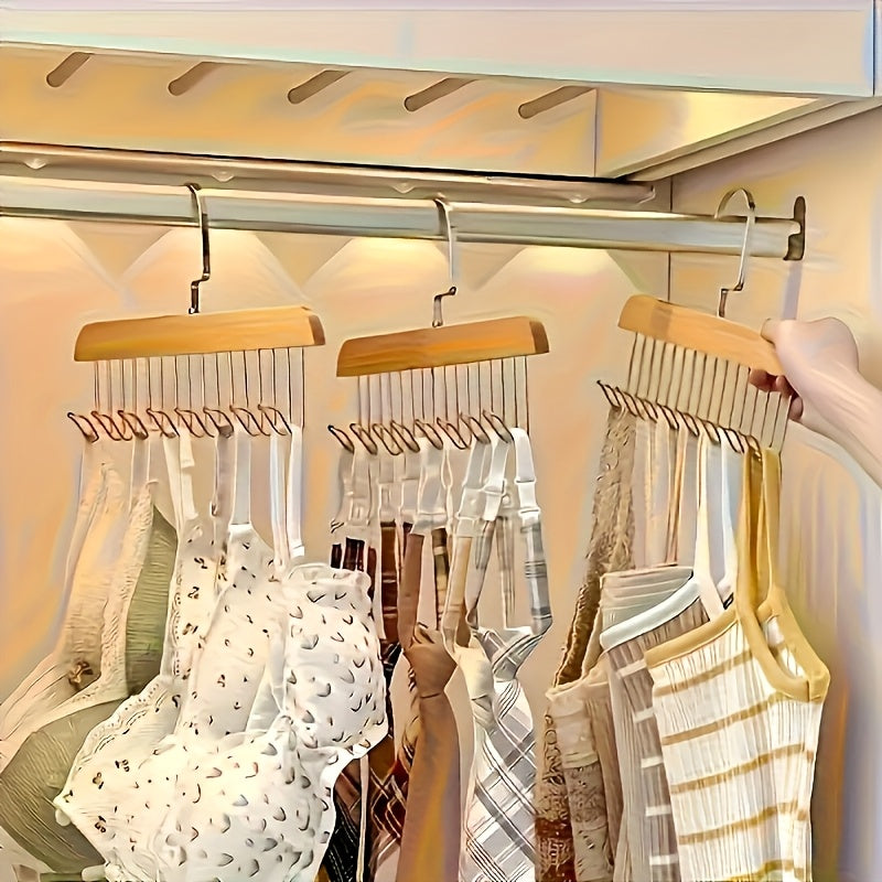 [Wooden Bra Hooks] Set of 3 Optional Wooden for bra Hooks Designed to Save Space, Featuring 8 Hooks That Swivel 360°. Ideal for Bras, Vests, And Camisoles. Made from Solid Wood, Perfect for Organizing Underwear, Ties, And Belts, Especially in Dorms And Ap