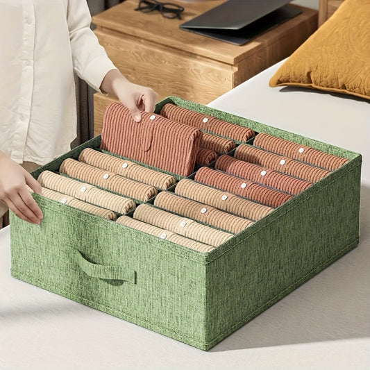 1pc Foldable drawer organizer with handle - Stackable fabric storage box for socks, underwear, bras, ties, and accessories - Modern wardrobe organizing solution, wardrobe organizer and storage box, home organizing storage box