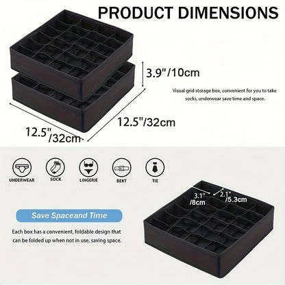 2pcs Storage Box, Drawer Organizer Non-Woven Foldable 24 Slots Suitable for Underwear Bra Socks Tie Wardrobe Storage Space Saving