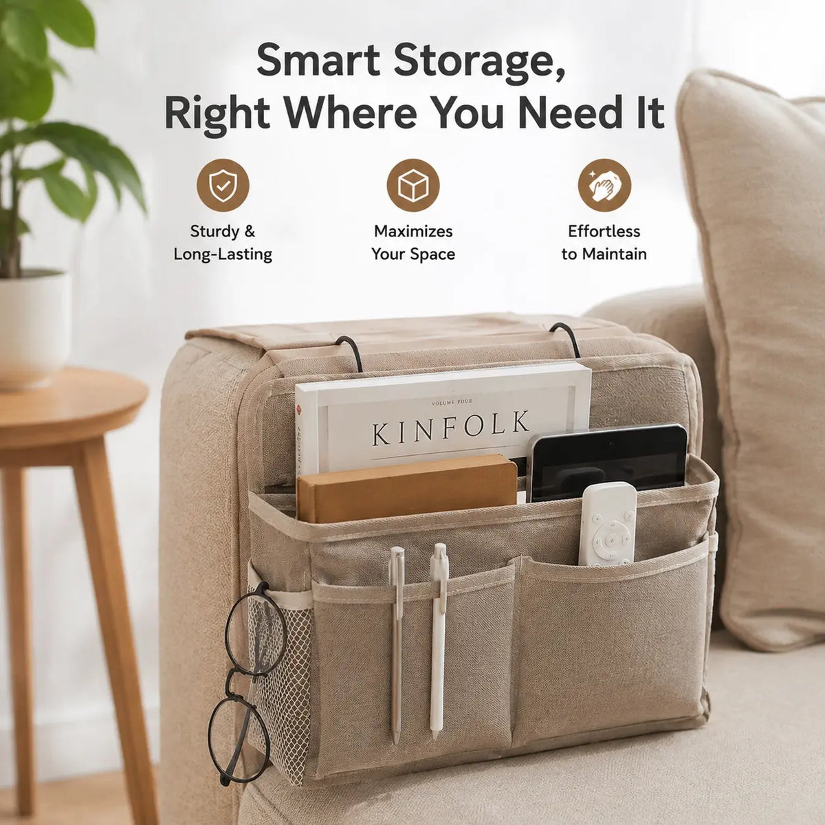 Over-the-Bed Hanging Storage Organizer for Small Spaces – Heavy-Duty Fabric Bins with Adjustable Height Straps, Ideal for Dorms, Apartments, and Compact Bedrooms to Store Towels, Linens, Toiletries, Books, and Everyday Essentials, Storage Bin