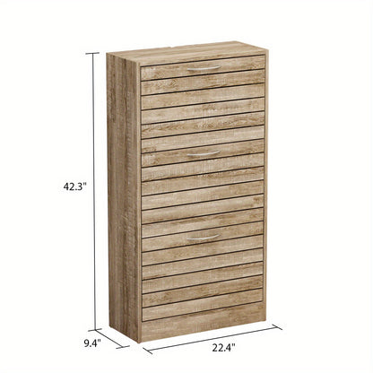 Modern 3-Tier Shoe Storage Cabinet with 3 Flip-Down Drawers & Ventilated Louver Doors - Hardwood MDF Entryway Organizer, Space-Saving Design for Hallway, Living Room, Bedroom - Easy Assembly, Large Capacity Shoe Rack, Shoe Storage Box, Hallway Organizer,