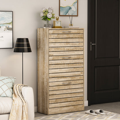 Modern 3-Tier Shoe Storage Cabinet with 3 Flip-Down Drawers & Ventilated Louver Doors - Hardwood MDF Entryway Organizer, Space-Saving Design for Hallway, Living Room, Bedroom - Easy Assembly, Large Capacity Shoe Rack, Shoe Storage Box, Hallway Organizer,