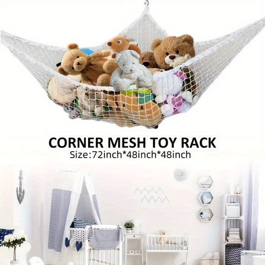 1 Corner Wall Mounted Plush Storage Net, Durable Mesh Plush Display Rack for Bedroom, Living Room, Bathroom And More. Also Suitable for Organizing Christmas, Easter And Thanksgiving Small Items
