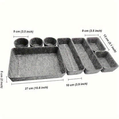 8pcs Desk Drawer Organizers, Multi-Use Felt Shallow Narrow Drawer Organizers, Separators Storage Box, Basket Shelf Cubes Foldable Drawer Dividers Desk Organisers for Home, Bedroom And Living Room
