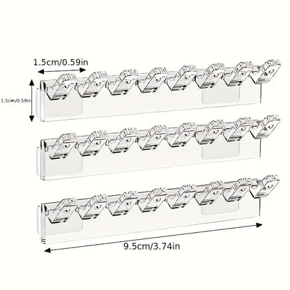 Transparent Acrylic 9pcs 8-Hook Wall-Mounted Jewelry Organizer - Space-Saving Multi-Functional Storage Rack for Necklaces, Bracelets, Earrings, Rings with Polished Hooks, Durable Plastic Design for Small Spaces, Perfect Gift for Living Room, Bedroom, Bath