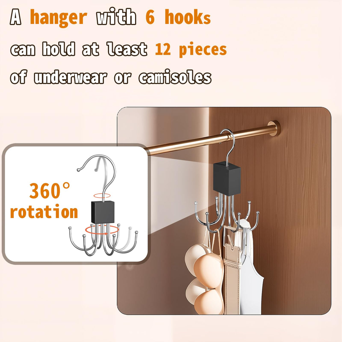 1pc Vest-Style Hanger, Bra Hanger - 360° Rotatable Hook Holds 36 Items, Space-Saving Wardrobe Organizer for Vests, Bras, Scarves, Wallets, Etc. Bra Storage Wardrobe