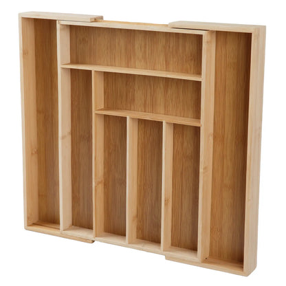 Bamboo Expandable Drawer Organizer with Dividers - Natural Finish Cutlery Tray, Space-Saving Adjustable Home Organizer for Silverware Storage, Elegant Warm Bamboo Kitchen Accessory