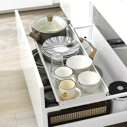 Adjustable Drawer Divider, Expandable Pull-Out Basket for Kitchen Utensil Storage, Thin Cabinet Organizer with Upper and Lower Tiers