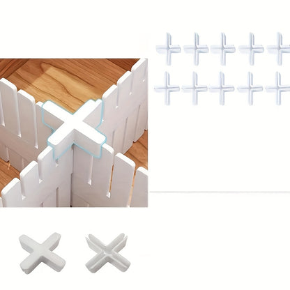 White Plastic 10pcs Drawer Dividers - Easy-Install Cross Connectors for Organizing and Separating Drawers, 4 Styles (T, X, L, Z) for Grid Panels, Rail Boxes, and Home Storage Solutions, Grid Panel Connectors | Modern Design | Durable Plastic, Desk & Drawe