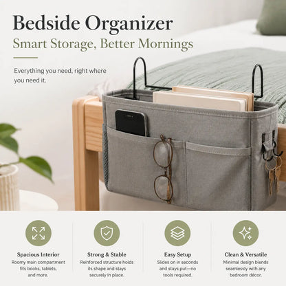 Over-the-Bed Hanging Storage Organizer for Small Spaces – Heavy-Duty Fabric Bins with Adjustable Height Straps, Ideal for Dorms, Apartments, and Compact Bedrooms to Store Towels, Linens, Toiletries, Books, and Everyday Essentials, Storage Bin