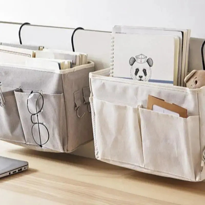 Multi-functional Bedside Hanging Storage Caddy, Cotton Linen Hanging Organizer Bag, Suitable for Bunk Bed, Dorm and Bathroom Sundries Storage