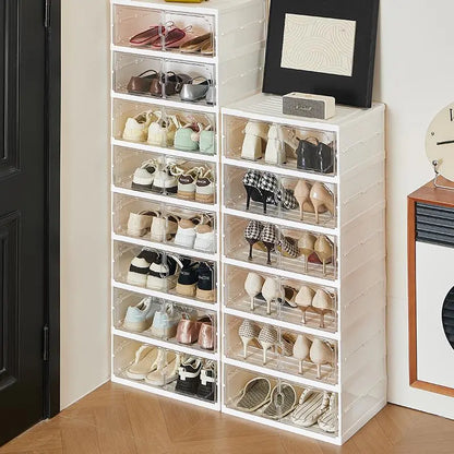 MiAoLi 10-Layer Folding Shoe Rack Organizer, Magnetic Transparent Door Plastic Shoe Cabinet with Quick Magnetic Close & Door Snap, Stackable, 20-Pair Capacity, Sturdy, No-Installation, Simple Design, Space-Saving, Indoor Furniture (TikTok Shop)