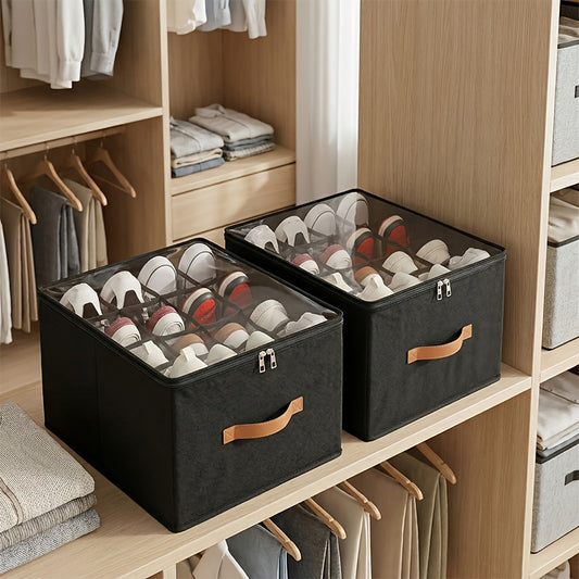 2pcs Wardrobe And Shoe Storage Set, Including A Large Shoe Storage Bin with A Transparent Lid And Reinforced Handles, And A Foldable Storage Bin Perfect for Boots, High Heels, And Sneakers, Room Decor, Closet Organizers And Storage