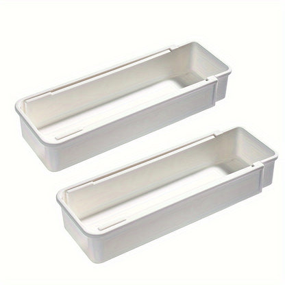1/2 Retractable Drawer Classification Storage Box, Kitchen Tableware Bowl and Chopstick Divider Storage Box, Stationery Storage Container, for Home, Dormitory and Office