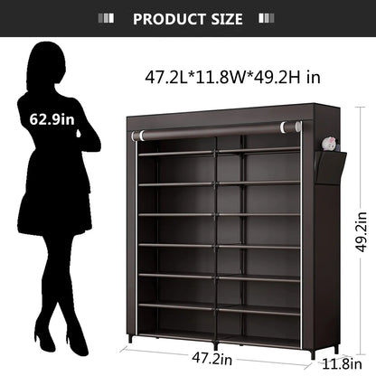 7-Tier Shoe Rack Storage Organizer 42 Pairs Portable Double Row with Dustproof Cover Non-Woven Shoe Storage Cabinet Metal Garage Summer Sale Deals,dorm room inspo,college dorm essentials,dorm haul