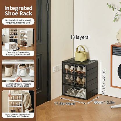 MiAoLi 10-Layer Folding Shoe Rack Organizer, Magnetic Transparent Door Plastic Shoe Cabinet with Quick Magnetic Close & Door Snap, Stackable, 20-Pair Capacity, Sturdy, No-Installation, Simple Design, Space-Saving, Indoor Furniture (TikTok Shop)