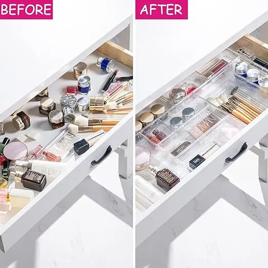Clear Plastic Drawer Organizer Tray for Makeup, Kitchen Utensils, Jewelries and Gadgets