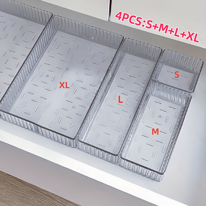 Office 4/8pcs Set of Transparent Plastic Cosmetic Storage Boxes, Desk Drawer Organizers, Desktop Divider Storage Boxes, Suitable for Makeup Storage, Stationery Storage, and Miscellaneous Item Storage