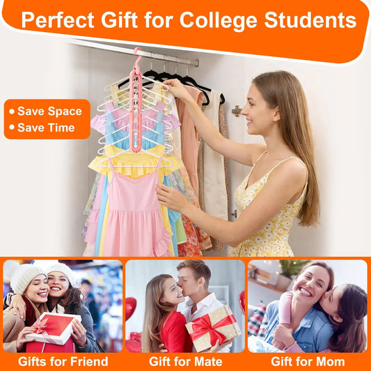 5-Pack Foldable High-Tenacity Durable Plastic Multifunctional Hangers - Home Organizers with 360-Degree Rotatable Hooks, 9 Anti-Slip Holes, Space-Saving for Dresses, Jackets, Jumpers, Dorm Room Closet Organization