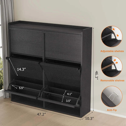 Black Wooden Shoe Cabinet with 6 Flip Drawers, Adjustable Shelf, Waterproof Wall-Mounted Furniture Storage Rack, Decor for Entryway, Hallway