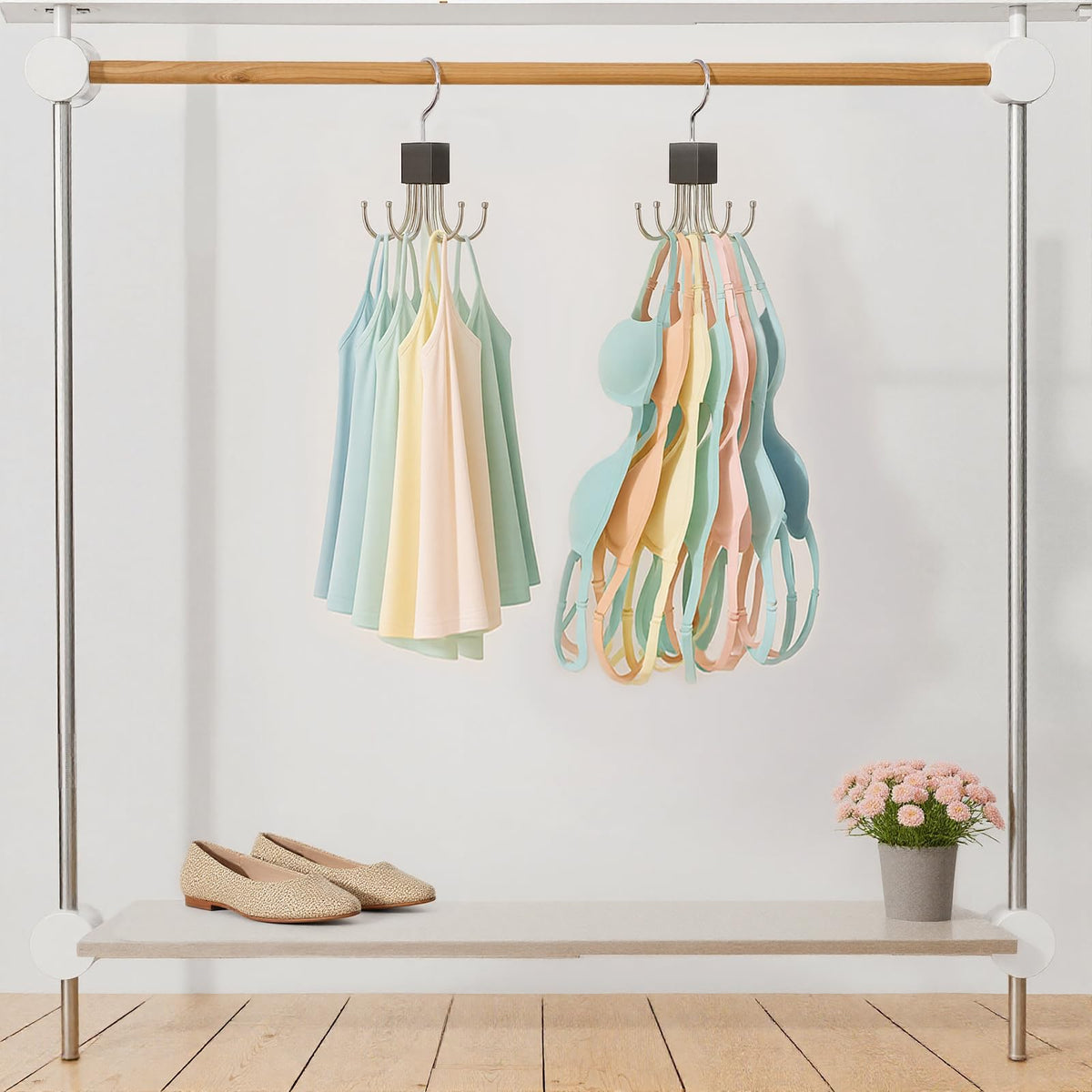 1pc Vest-Style Hanger, Bra Hanger - 360° Rotatable Hook Holds 36 Items, Space-Saving Wardrobe Organizer for Vests, Bras, Scarves, Wallets, Etc. Bra Storage Wardrobe