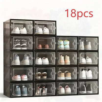Stackable Shoe Storage Container, Transparent Hard Plastic Box, DIY Easy Assembly, Door Frame, Space Saving, Foldable Multi-Functional, Clear Shoe Boxes, Shoes Storage