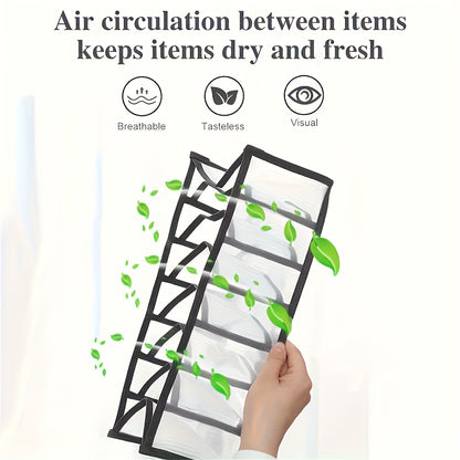 [Folding Storage Boxes] 4pcs Set of 7-Compartment Folding Storage Boxes - Non-Woven Fabric Drawer Organizer With Mesh Panel, Suitable for Pants, Underwear, Trousers, and Travel Accessories, Space-Saving Wardrobe Storage Box