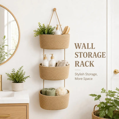 （2026 New）3-Tier Woven Cotton Over-the-Door Hanging Wall Basket, Jute Home Organizer Storage - Woven Cotton Feels Natural, Adds Warm Woven Charm to Any Room, Ideal for Dorm Back-to-School, Baby Wipes & Light Toys Storage, Storage Organizer