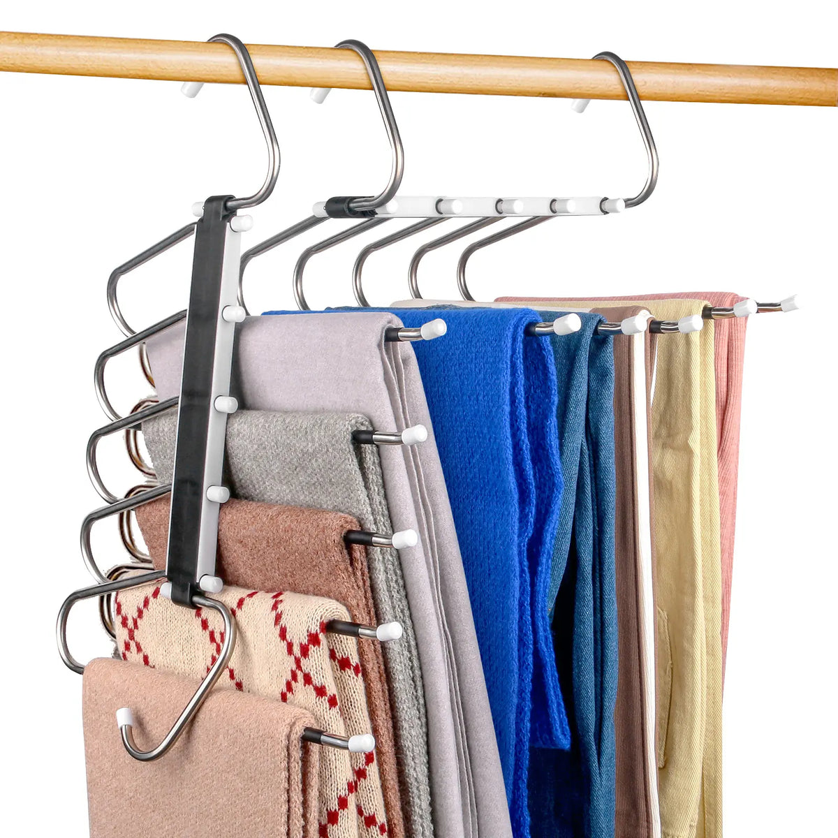 2 Pack Pants Hangers Space Saving Clothes Hanging 5 Layers, Non Slip Clothes Hangers for Closet Organizers and Storage Home Organization