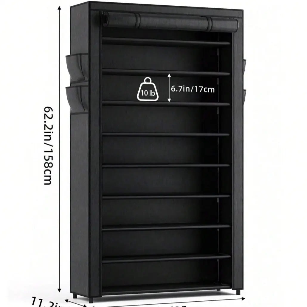 MOMOK 9 Tiers Shoe Rack Organizer,  Max Holds 55 Pairs, Metal Shoe Storage, Shelf with Hooks for Entryway, Garage, Black Footwear Organization Closet Shoe Rack