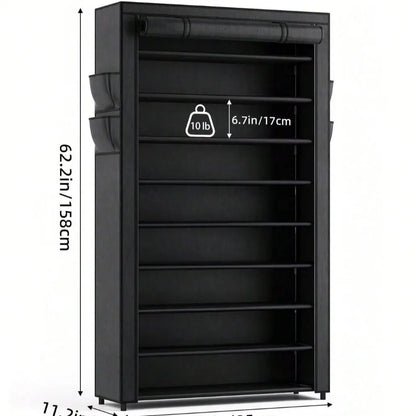 MOMOK 9 Tiers Shoe Rack Organizer,  Max Holds 55 Pairs, Metal Shoe Storage, Shelf with Hooks for Entryway, Garage, Black Footwear Organization Closet Shoe Rack