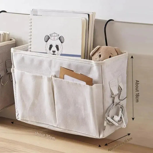 Multi-functional Bedside Hanging Storage Caddy, Cotton Linen Hanging Organizer Bag, Suitable for Bunk Bed, Dorm and Bathroom Sundries Storage