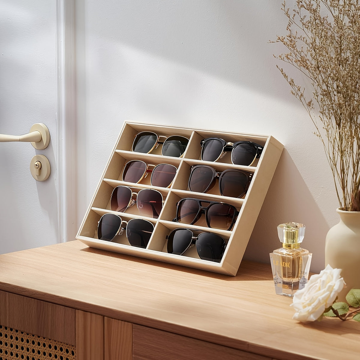 1/2pcs Velvet Fashion Glass Organizer Tray, 8-Grids Drawer Organizer & Stackable Display Case - Scratch-Free Soft Lining for Eyeglasses, Watches, Jewelry - Fits Standard Drawers, Men & Women