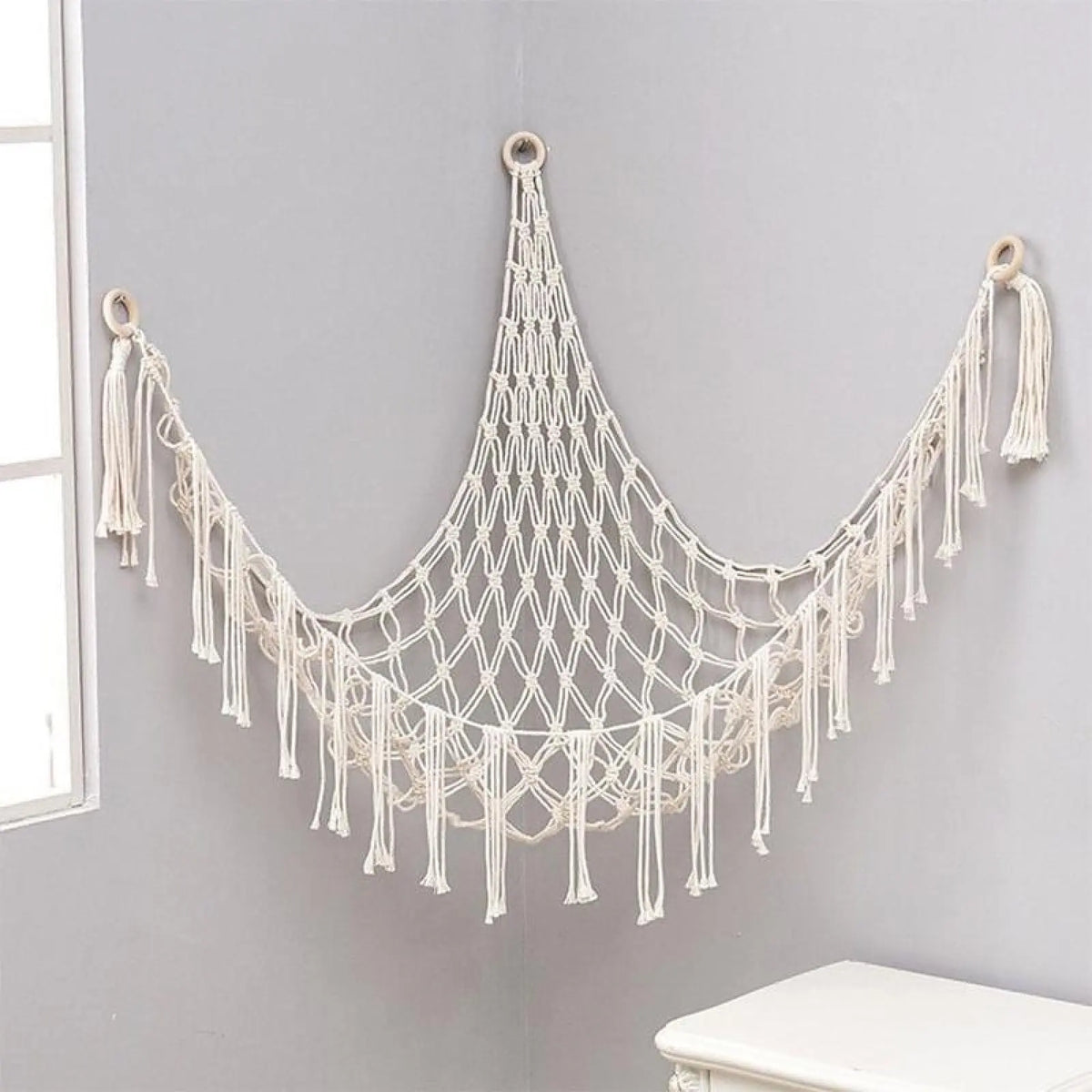 Plush Toy Hammock 60in Hangable Boho Stuffed Animal Corner Hanging Net Practical Cotton Organiser for Bedroom Nursery Decoration Ornaments