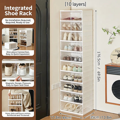 MiAoLi 10-Layer Folding Shoe Rack Organizer, Magnetic Transparent Door Plastic Shoe Cabinet with Quick Magnetic Close & Door Snap, Stackable, 20-Pair Capacity, Sturdy, No-Installation, Simple Design, Space-Saving, Indoor Furniture (TikTok Shop)
