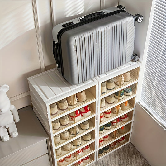 1pc/2pcs Clear Plastic Heavy-Duty Collapsible 9-Tier Shoe Cabinet Organizer - Foldable Stackable Shoe Rack with Shelves, Space-Saving Narrow Storage for Hallway, Apartment, Small Spaces - No Assembly Required (Shelves & Doors)
