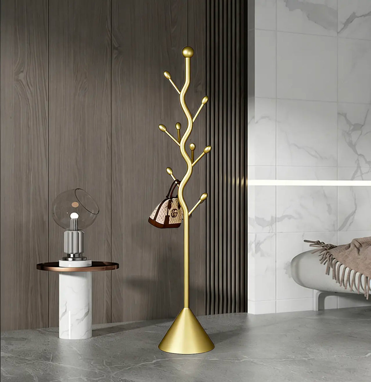 Tree-shaped coat rack stand,Metal coat tree with 8 Hooks and sturdy cast iron base,Heavy Duty coat rack freestanding coat hanger stand for Clothes Hats Scarfs Purses (gold)