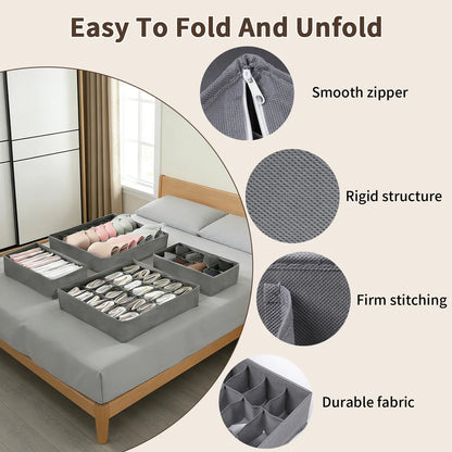 12-Pack Underwear Drawer Organizers, 116-Cell Dresser Drawer Divider Bins for Baby Clothes, Underwear, Bra & Sock, Foldable Fabric Closet Organizer for Bedroom, Nursery, Grey