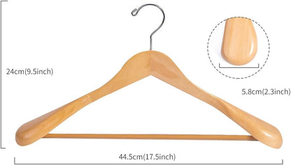 Nature Smile Luxury Natural Wooden Suit Hangers - 12 Pack - Wood Coat Hangers,Jacket Outerwear Shirt Hangers,Glossy Finish with Extra-Wide Shoulder, 360 Degree Swivel Hooks & Anti-Slip Bar with Screw