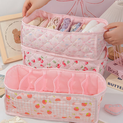 KINGKISS Cute Cartoon Storage Basket with Layered Dividers & Insertable Organizer - Suitable for Underwear, Socks, Clothing,, Snacks, Bra Organizer - Dorm Room Wardrobe Shelf Box, Space-Saving Organizer for And