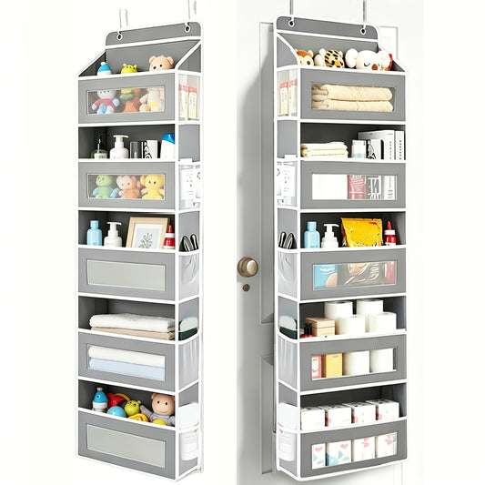 Over The Door Organizer Storage, 5 Shelf Hanging Door Organizer With 10 Large Capacity Pockets, No Drilling Required Anti Tilt 44 Lb Load Behind Door Storage For Bedroom, Bathroom, Pantry, Nursery, Child Children Nursery