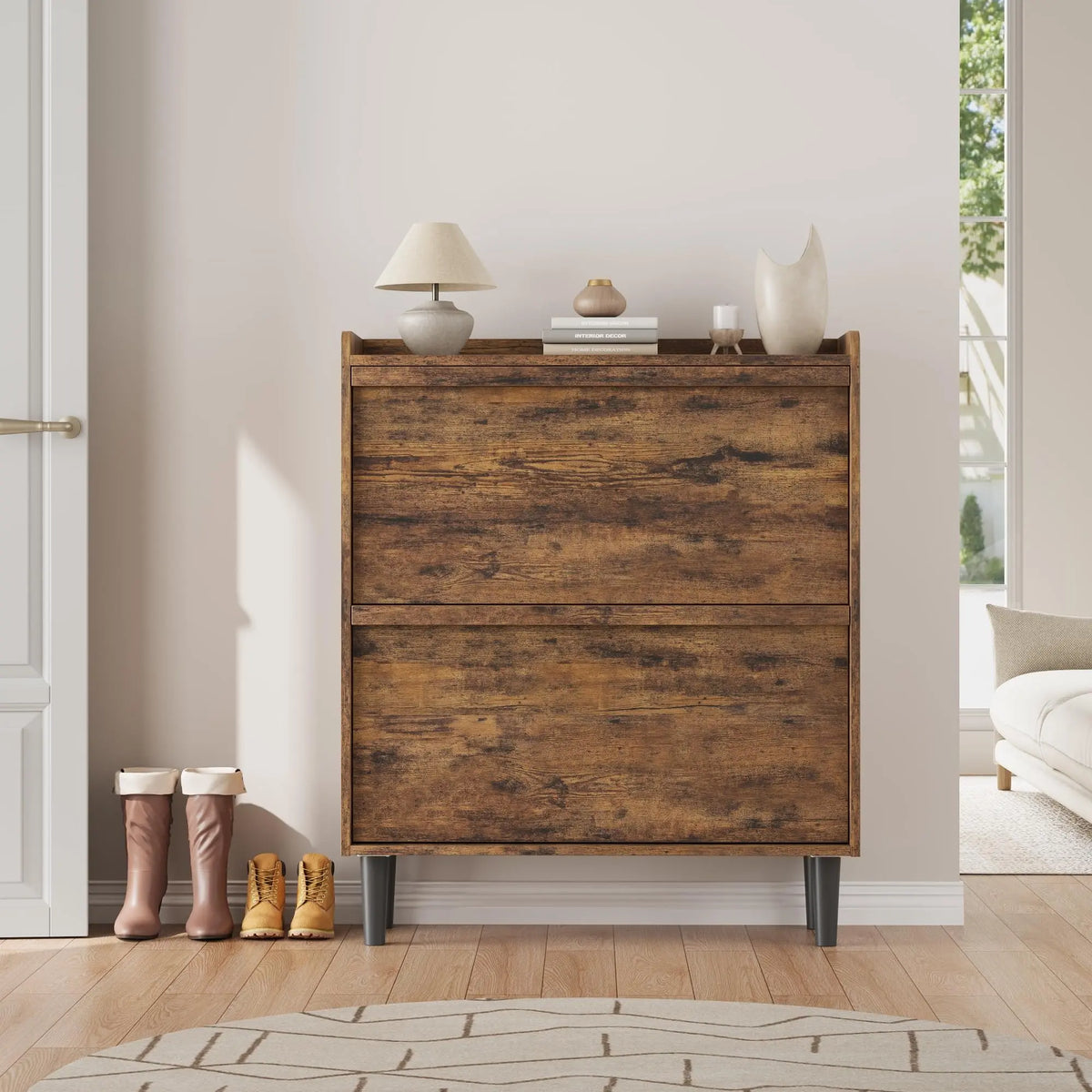 ZR-Garvee Tilt-out drawers Shoe Cabinet with 3 Flip Drawers, Space-saving,22 styles,Adjustable Shelf, Save space，Modern ,Hidden Shoe Storage Organizer for Entryway,aisle cabinet, Hallway and Living Room