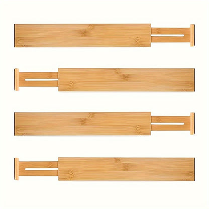 4pcs Bamboo Versatile Drawer Dividers - Expandable & Adjustable Organizers For Home Efficiency - Neat Storage Solution For Kitchen, Bedroom, Wardrobe & Cabinet