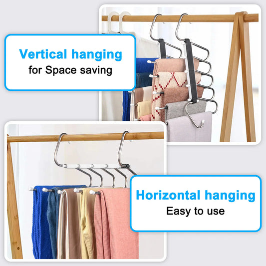 2 Pack Pants Hangers Space Saving Clothes Hanging 5 Layers, Non Slip Clothes Hangers for Closet Organizers and Storage Home Organization