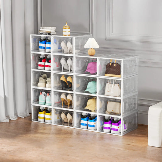 7CODE Thicken & Sturdy 12 Pack Stackable Shoe Organizer White Plastic Storage Box for Sport Sneaker Display Upgraded Sturdy Shoe Container Room Set Adjustable Shoe Cabinet,Multifunctional storage box,dorm essentials,home decor