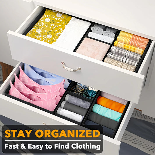 6PCS/12PCS Foldable Fabric Drawer Organizer for Socks Underwear Ties Scarves Dresser Storage Bins Compact & Space-Saving Stackable Folding