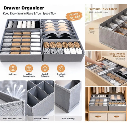 Closet Storage Organizer, Clothes Organizer， Home Organizers, Closet Organizers and Storage, Oxford Fabric Drawer Organizers, Foldable Washable Storage Bins with Reinforced PP Boards, Drawer Dividers for Underwear, Socks, Bedroom & Dresser Organization