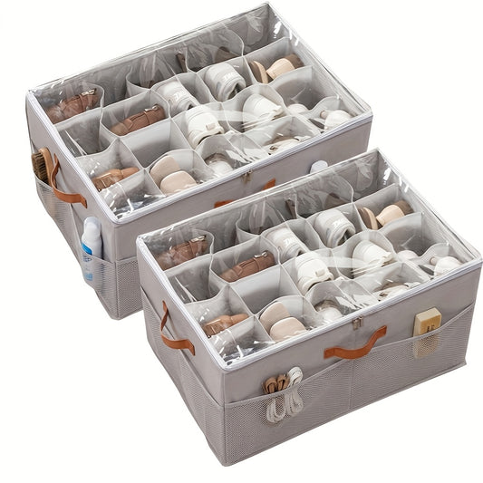 Large Shoe Organizer for Closet - Thick Transparent Foldable Stackable Shoe Storage Box with Reinforced Bottom Panels & Flip-Top Lid, Shoe Box Storage Bins/Container with Reinforced Handles, Space-Saving Shoe Rack Holder, Shoe Storage Organizer