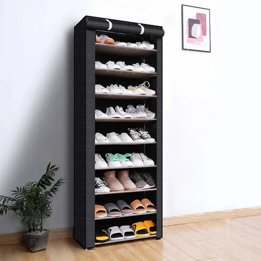 SICANDAENHK 9-Tier Stackable Shoe Rack with Cover - Steel Pipe Rectangle Footwear Storage Solution, Easy Installation Stackable Shoe Organizer, Space-Saving Home Organizer for Entryways, Sneakers, Boots