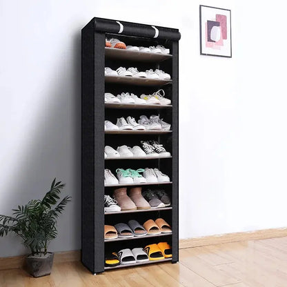 SICANDAENHK 9-Tier Stackable Shoe Rack with Cover - Steel Pipe Rectangle Footwear Storage Solution, Easy Installation Stackable Shoe Organizer, Space-Saving Home Organizer for Entryways, Sneakers, Boots